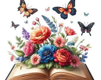 Floral Books Clipart: Watercolor Flower Book PNG (Digital Download)