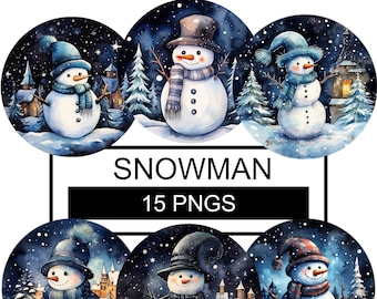 Watercolor Christmas Snowman Clipart: Festive PNG Bundle (Digital Download)