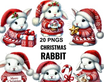 Paquete de imágenes prediseñadas de conejo navideño, lindos