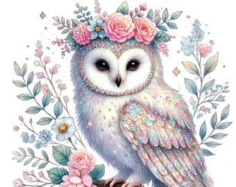 Watercolor Floral Owl Clipart, Cute Owl Clipart, Owl Images, Owl Png, Owl With Flowers,Cute Owl Clipart,Owl Watercolor,Celestial Owl Clipart