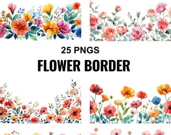 Watercolor Flower Border Clipart: Wildflower PNG Images (Digital Download)