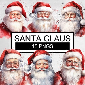Watercolor Santa Claus Clipart: 15 PNG Images (Digital Download)