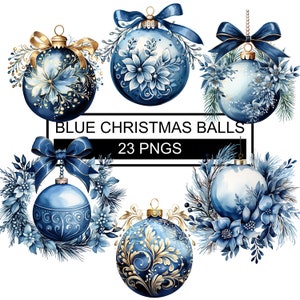 Aquarelle boules bleues clipart, clipart boules bleues, décoration de Noël clipart, clipart Noël, clipart Noël bleu, ornements Png