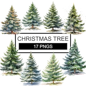 Aquarel kerstboom clipart, aquarel winter clipart, aquarel kerst png, vrolijk kerstfeest, digitale download, kerstboom