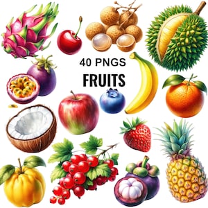 Aquarell Früchte Clipart, Obst Grafiken Png, Obst Bündel Png, Obst Clipart, Apfel, Banane, Orange, Erdbeere, Ananas Illustrationen