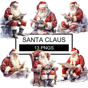 Aquarell Santa Clipart, Weihnachtsmann Briefe lesen, Santa Clipart, Aquarell Weihnachtsmann, Weihnachtscliparts, Urlaub Aquarell Weihnachtsmann, Noel Clipart