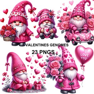 Watercolor Valentine Gnome Clipart: 23 PNG Images (Digital Download)