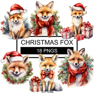 Clipart renard de Noël aquarelle, renard de Noël, animaux mignons, clipart renard hiver, clipart renard aquarelle, clipart renard, renards enneigés, renard Png