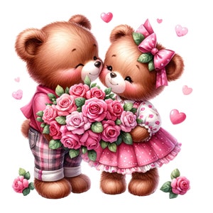 Valentines teddybeer paar clipart, paren teddybeer png, paren Valentijnsdag clipart, paren Valentines clipart, schattige beer png