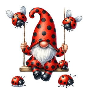 Clipart Gnomo coccinella, Png Gnomo primaverile, PNG coccinella carina, Clipart coccinella, Coccinella acquerello, Coccinella Gnomo, Sublimazione primaverile, Coccinella