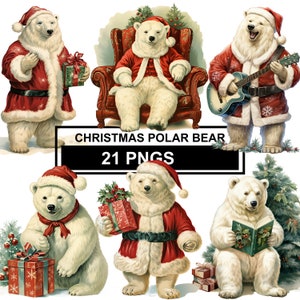 Christmas Polar Bear Clipart, Polar Bear Clipart, Polar Bear Png, Christmas Bear Clipart, White Bear Clipart, Polar Bear Clipart Watercolor