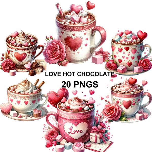 Love Hot Chocolate Clipart, Drink Sublimation, Hot Cocoa Clipart, Chocolate Png, Valentine Mugs, Valentine Clipart, Pink Chocolate Png