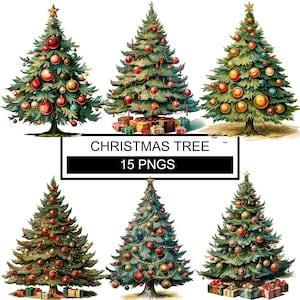 clipart d’arbres de Noël vintage, clipart d’arbre de Noël aquarelle, clipart d’arbre de Noël, arbres de Noël Png, arbre de Noël à feuilles persistantes