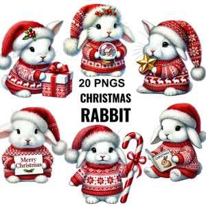 Clipart lapin de Noël, Clipart Animal de Noël, Clipart lapin d'hiver, lapin mignon Png, clipart Noël, lapin festif Png, graphismes animaliers