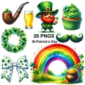 Clipart de la Saint-Patrick, Aquarelle Clipart de la Saint-Patrick, Graphiques de sublimation irlandaise, PNG de la Saint-Patrick, Clipart Shamrock