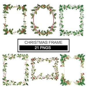 Aquarel kerst frames clipart, Merry Christmas illustraties, kerst frame clipart, aquarel Holly frame, kerst frame png, frames png