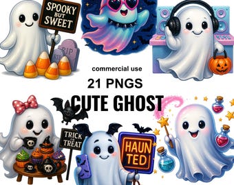 Cute Ghost Clipart, Halloween Ghost PNG, Spooky Cute Ghost, Ghost with Pumpkin,Cute Halloween Ghost Bundle,Cute Halloween Clipart,Ghost Png