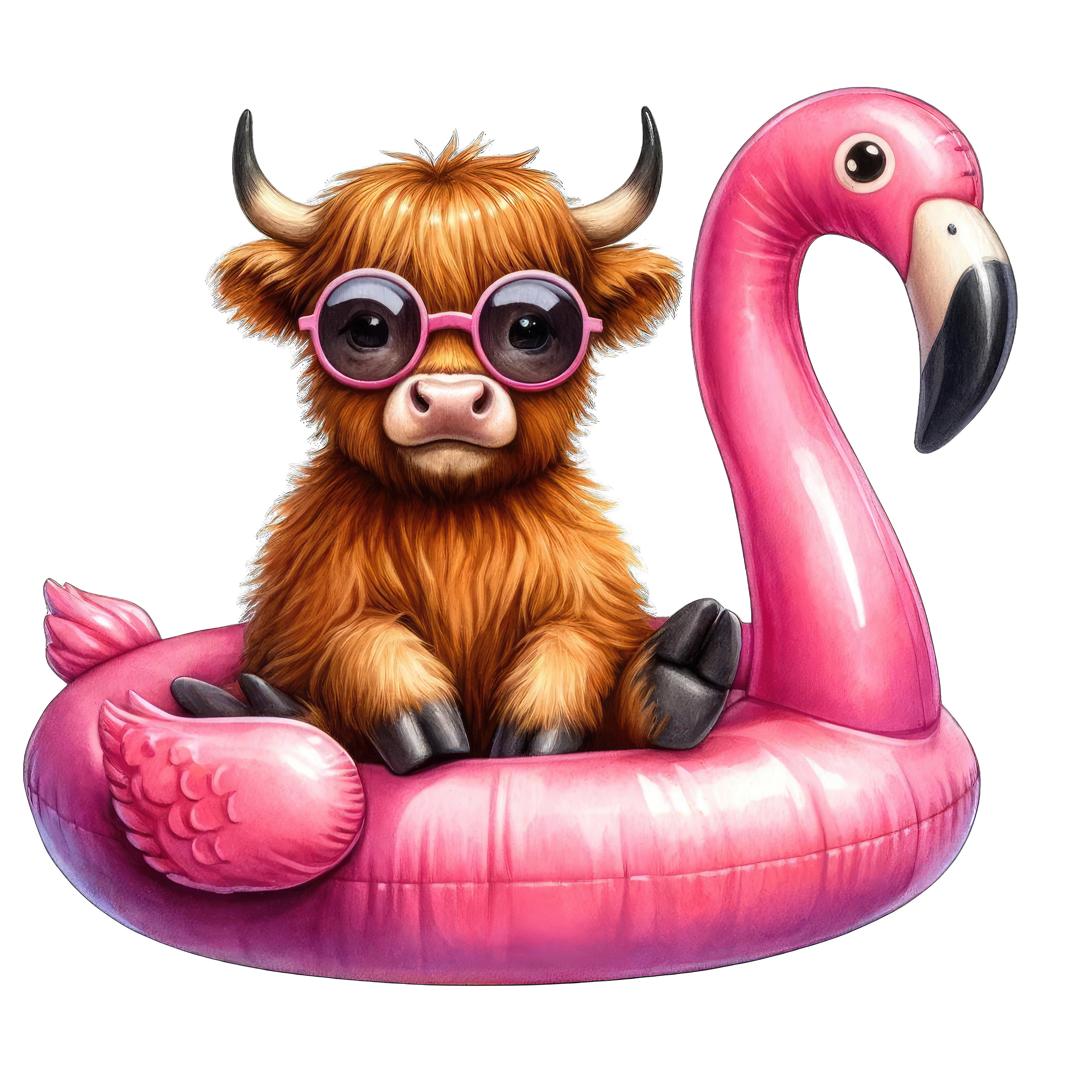 Summer Highland Cow Clipart Beach Theme PNG Bundle (digital Download