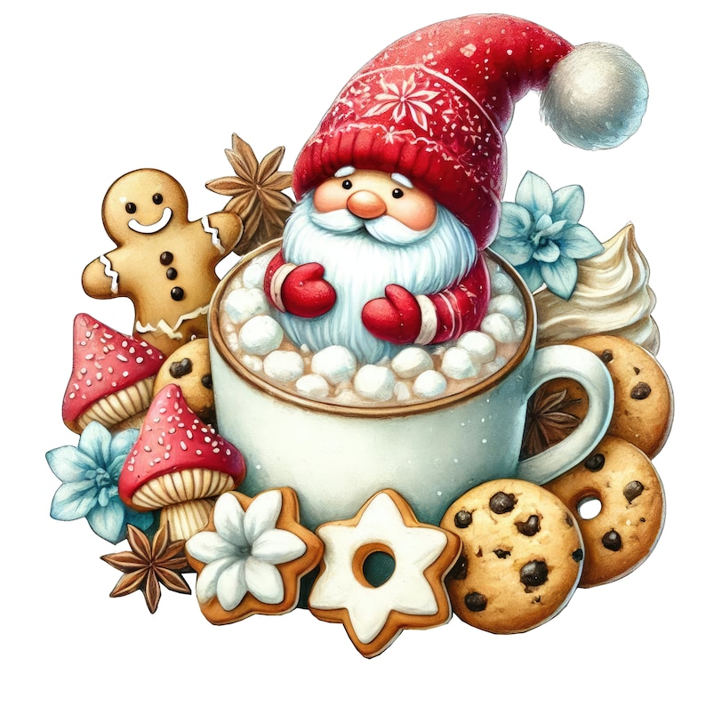 Christmas Gnome Clipart: Festive Watercolor Gnomes With Cocoa (digital ...