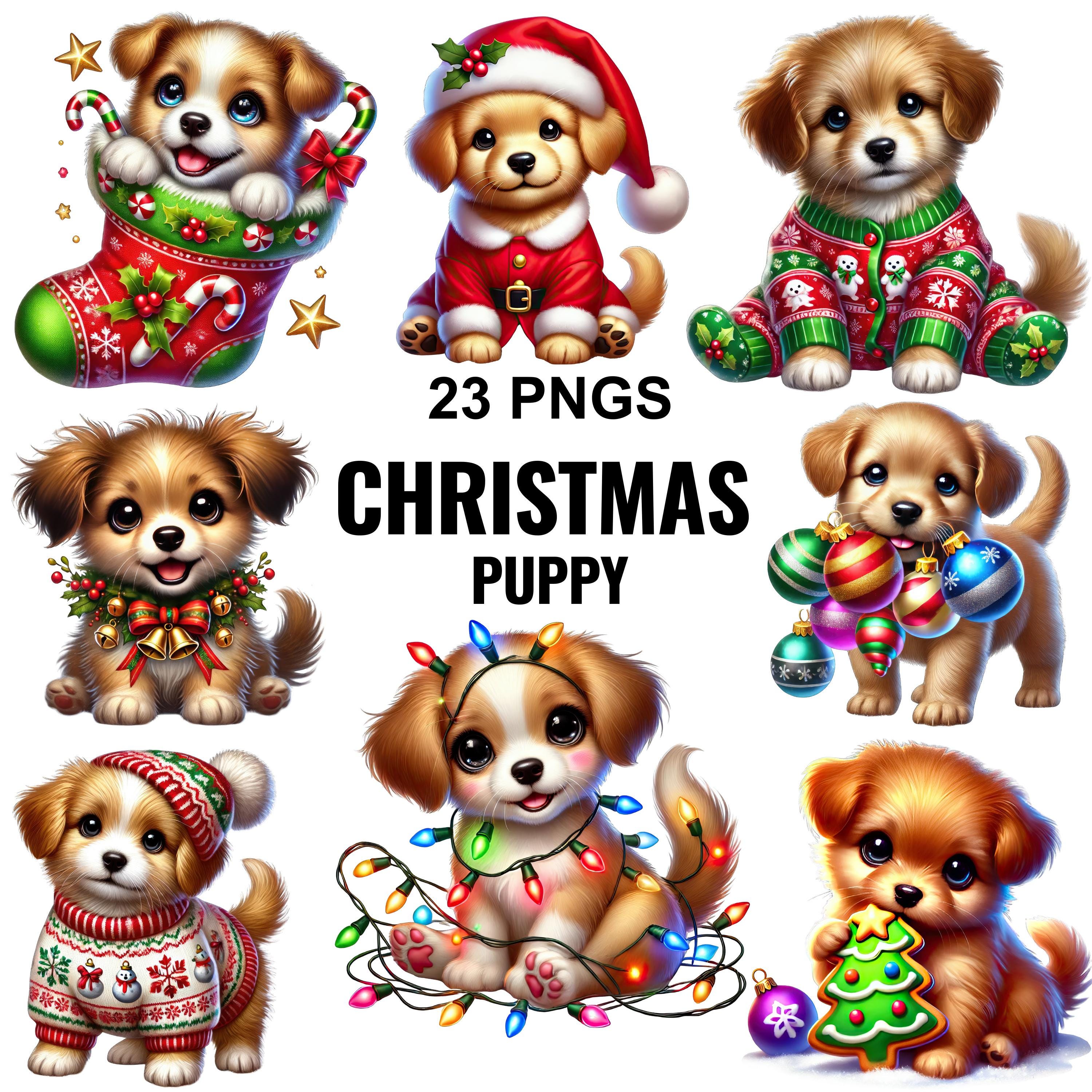 Christmas Puppy Clipart Bundle | Cute Holiday Dog PNG Set | Festive ...