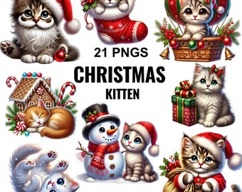 Christmas Kitten clipart bundle, Christmas Cats Images, Christmas Kittens Png, Cute Cat Christmas Clipart,Kitten Png,Cute Kitten Clipart