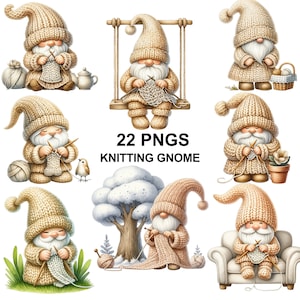 Stricken Zwerge Clipart, Stricken Clipart, Garn Clipart, Aquarell Stricken, Handarbeit Gnom, Gnom Häkeln Png, Häkeln Clipart, Gnom Png