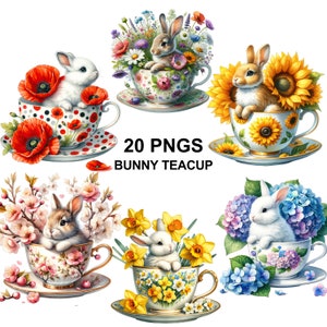 Häschen in einer Teetasse Clipart, süßes Häschen Clipart, Teetasse Clipart, Clipart Kaninchen, Frühling Teetasse Häschen Clipart, Blumen Teetassen, Teezeit
