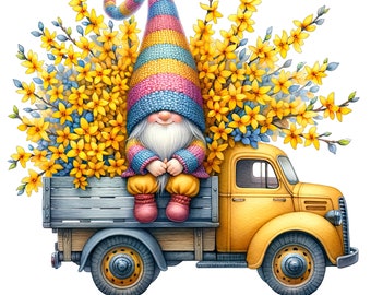 Gnome Pickup Truck Clipart: Garden Gnomes PNG Images (Digital Download)