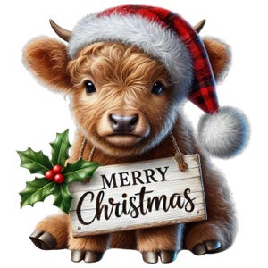 Clipart Noël vache Highland, vache écossaise des cliparts, vache Highland Png, clipart vache Highland hiver, jolie vache de Noël, bébé vache Hyland Png