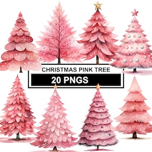 Acquerello rosa albero di Natale Clipart, albero di Natale rosa Png, pastello albero di Natale Clipart, rosa Natale Png, rosa Natale Clipart