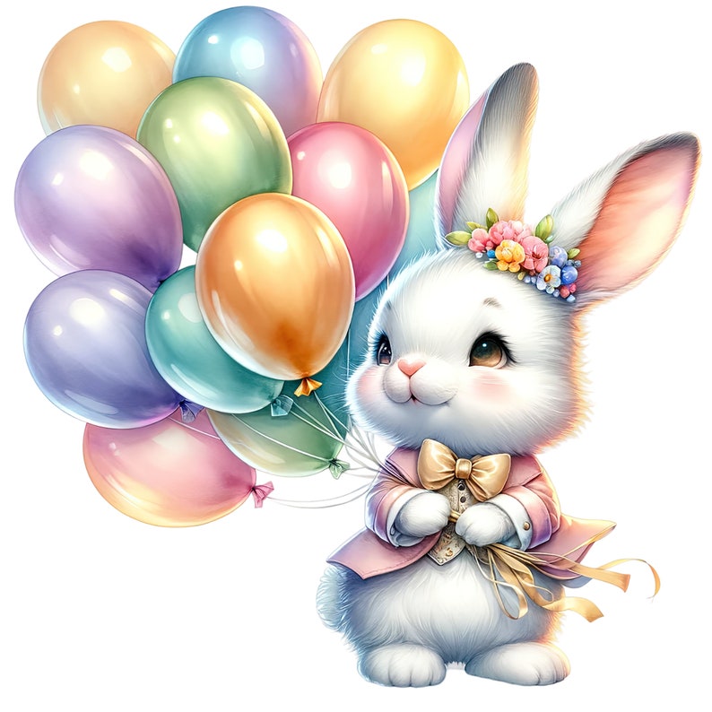 Watercolor Easter Bunny Clipart: Floral Spring PNG Graphics (Digital Download) image 4