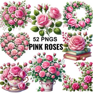 Rosa rosa PNG, fiore di nozze PNG, bouquet di rose, bordo rosa rosa, rosa di San Valentino PNG, fiori rosa PNG, clipart di rose romantiche, San Valentino