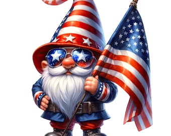 Super süße Super Gnome Clipart: Amerikanische Flagge PNG (digitaler Download)