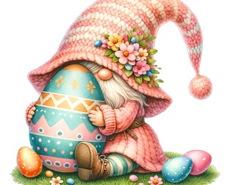 Watercolor Easter Gnome Clipart: Floral Easter Eggs PNG (Digital Download)
