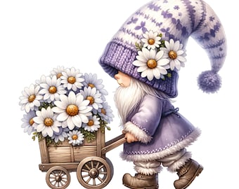 Daisy Gnome Clipart: Spring Garden PNG (Digital Download)