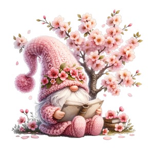Kirschblütenzwerg Clipart, Frühlingszwerg Clipart, Süßer Kirschblütenzwerg, Sakura Geburtstag Png, Frühling Png, Zwerge mit Blumen Png
