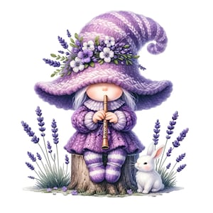 Clipart de gnomo de lavanda, gnomo lindo png, gnomo con lavanda, gnomo de lavanda, gnomo de lavanda png, clipart de lavanda, gnomo de flores, gnomo png