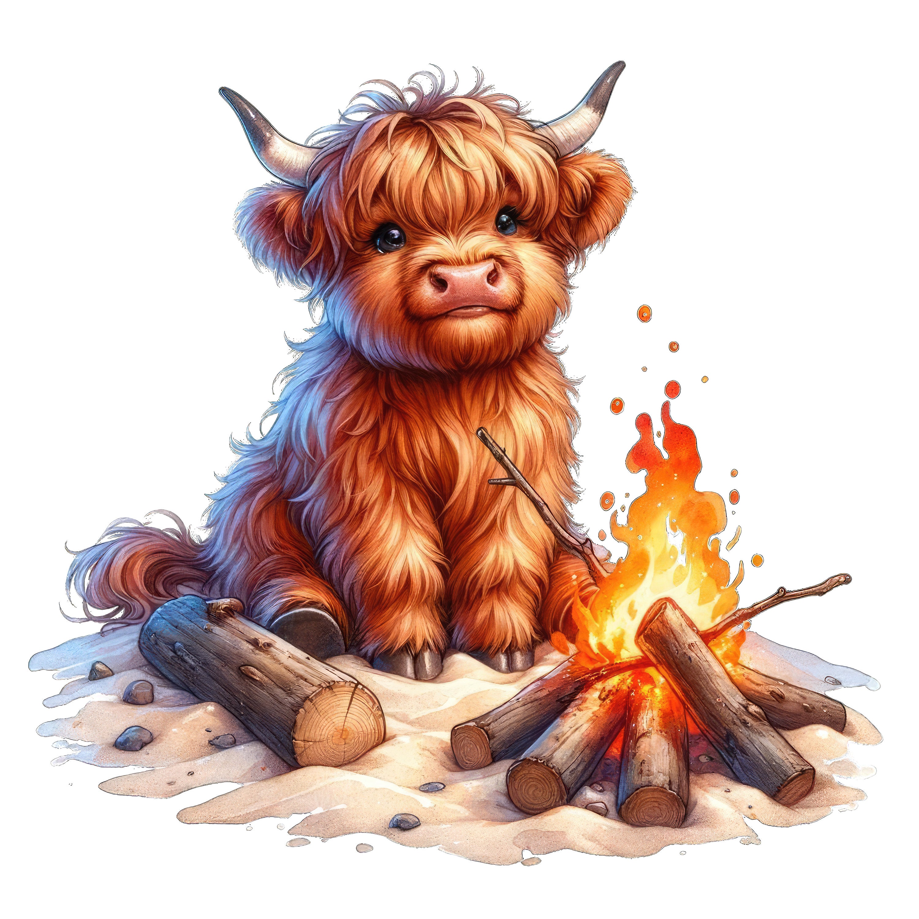 Summer Highland Cow Clipart, Highland Cow Clipart, Summer Beach Png