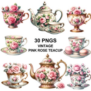 tasse à thé rose rose vintage, clipart thé vintage, clipart heure du thé, tasse de thé Png, clipart théière, service à thé Png, fleur tasse de thé Png, tasse de thé vintage