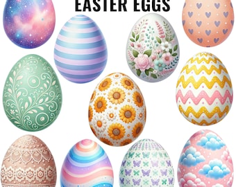 Clipart aquarelle d'oeufs de Pâques : dessins de printemps pastel (téléchargement numérique PNG)