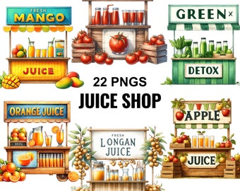 Juice Shop Clipart: Watercolor Fruit Drinks PNG (Digital Download)