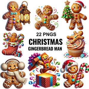 Kerst Gingerbread Man Clipart, Kerst Clipart, Feestelijke Cookie Graphics, Gingerbread Man Png, Schattige Gingerbread Kunst, Kerstkoekje