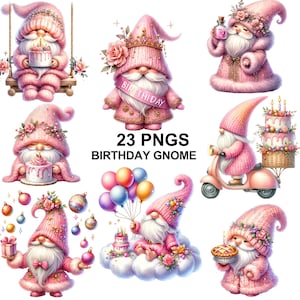 Joyeux anniversaire Gnome Clipart, anniversaire Gnome, sublimation Gnome, anniversaire gnome png, graphiques Gnome png, bundle Gnome anniversaire Png, Gnome Png
