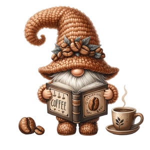Imágenes Prediseñadas de gnomo de café de acuarela, Gnomo amante del café, Gnomo de taza de café, Imágenes Prediseñadas de gnomos lindos, Gnomo café PNG, Gnomo de café. Gnomo de café PNG