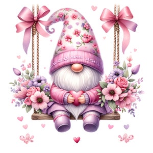 Valentines Pastel Gnome Clipart Bundle: PNG Graphics (Digital Download)