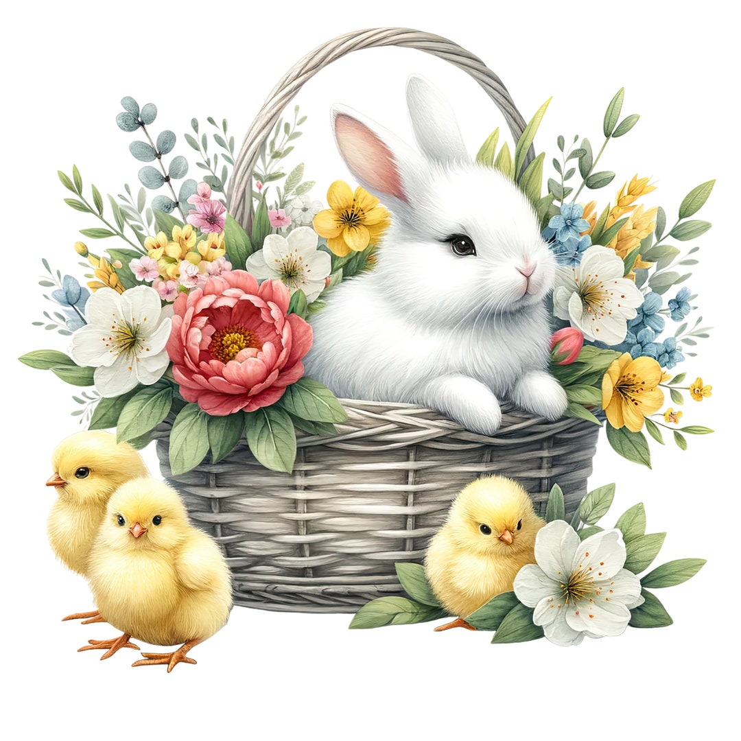Watercolor Easter Bunny Clipart: Floral Rabbit PNG Graphics (digital ...
