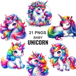 Aquarela Baby Unicorn Clipart, Rainbow Unicorn Png, Unicorn Clip Art, Cute Unicorn Png, Unicorn Bundle, Aquarela Unicorn, Kawaii Unicorn