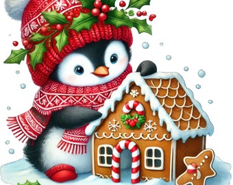 Christmas Penguin Clipart: Xmas Animals PNG (Digital Download)
