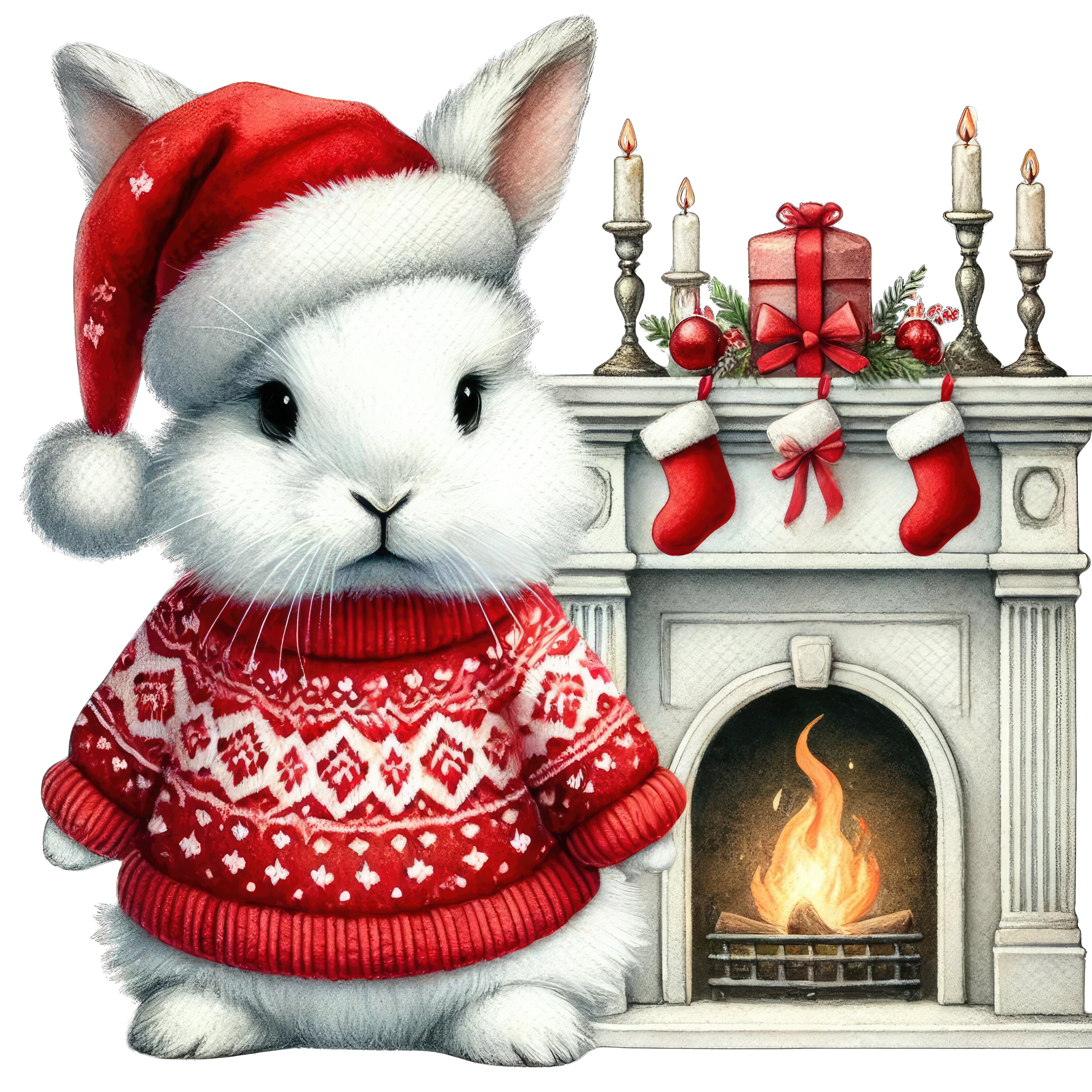 Christmas Rabbit Clipart Bundle, Cute Bunny Pngs With Santa Hat ...