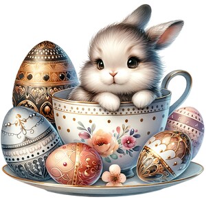Watercolor Easter Bunny Clipart: Floral Spring PNG Graphics (Digital Download) image 9